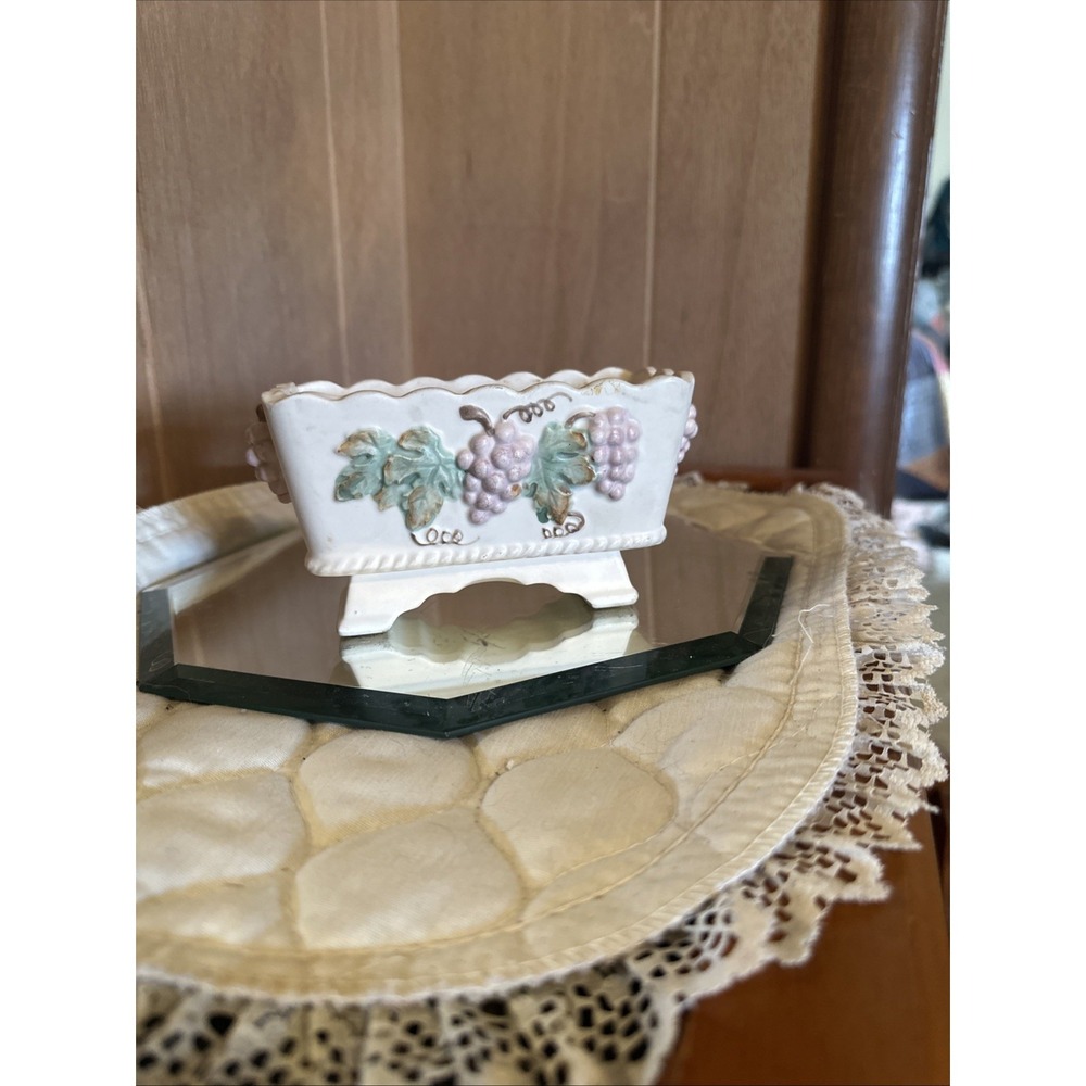 vintage‎ hand-painted ceramic planter with an embossed grapevine design